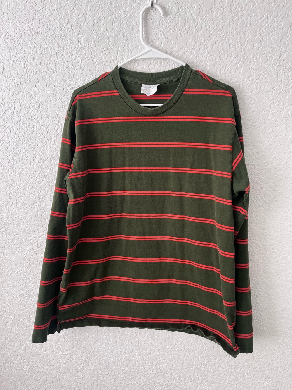 MNG Olive Green Long Sleeve Crew with orange Stripes